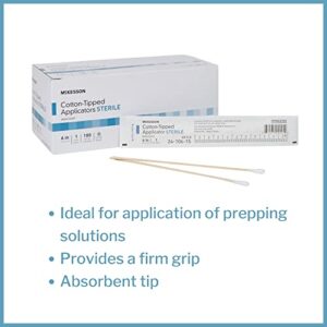 McKesson Cotton-Tipped Applicator Swabstick, Sterile, Wood Shaft, 6 in, 100 Count, 1 Pack