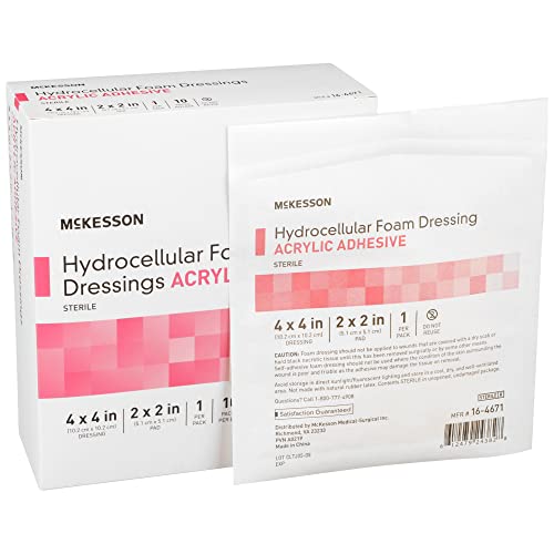 McKesson Hydrocellular Foam Dressings, Sterile, Acrylic Adhesive with Border, 4 in x 4 in, 10 Count, 1 Pack