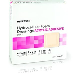 McKesson Hydrocellular Foam Dressings, Sterile, Acrylic Adhesive with Border, 4 in x 4 in, 10 Count, 1 Pack