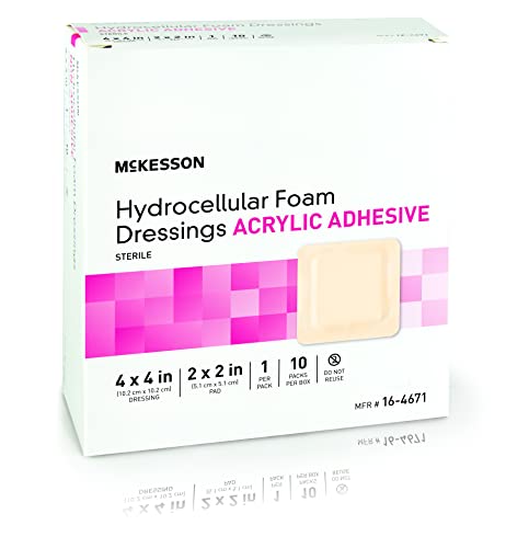 McKesson Hydrocellular Foam Dressings, Sterile, Acrylic Adhesive with Border, 4 in x 4 in, 10 Count, 1 Pack