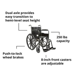 McKesson Wheelchair, Swing Away Foot Leg Rest, Fixed Arm, 18 in Seat, 300 lbs Weight Capacity, 1 Count