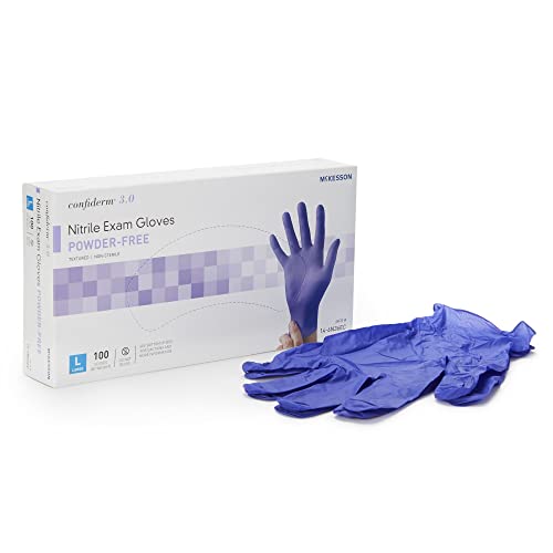 McKesson Confiderm 3.0 Nitrile Exam Gloves - Powder-Free, Latex-Free, Ambidextrous, Textured Fingertips, Non-Sterile - Dark Blue, Size Large, 100 Count, 1 Box