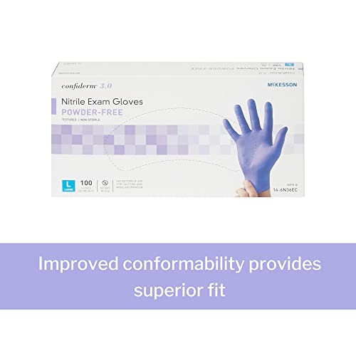 McKesson Confiderm 3.0 Nitrile Exam Gloves - Powder-Free, Latex-Free, Ambidextrous, Textured Fingertips, Non-Sterile - Dark Blue, Size Large, 100 Count, 1 Box