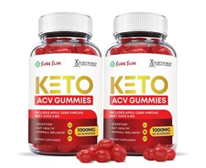 justified laboratories (2 pack) sure slim keto acv gummies 1000mg with pomegranate juice beet root b12 60 gummys