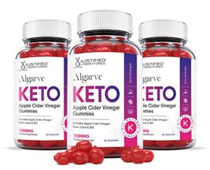 justified laboratories (3 pack) algarve keto acv gummies 1000mg with pomegranate juice beet root b12 180 gummys