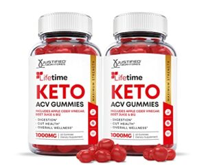 justified laboratories (2 pack) lifetime keto acv boost gummies 1000mg with pomegranate juice beet root b12 120 gummys