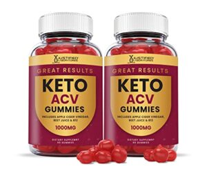 justified laboratories (2 pack) great results keto acv gummies 1000mg with pomegranate juice beet root b12 120 gummys