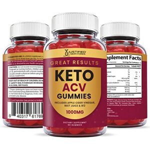 Justified Laboratories (2 Pack) Great Results Keto ACV Gummies 1000MG with Pomegranate Juice Beet Root B12 120 Gummys