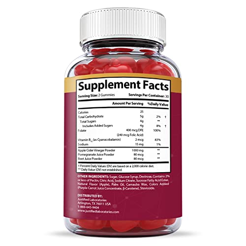 Justified Laboratories (2 Pack) Great Results Keto ACV Gummies 1000MG with Pomegranate Juice Beet Root B12 120 Gummys