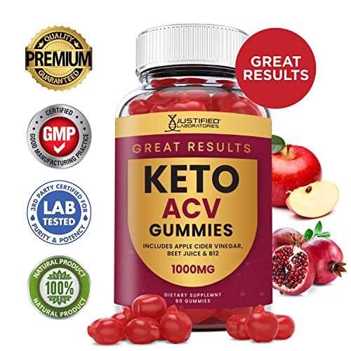 Justified Laboratories (2 Pack) Great Results Keto ACV Gummies 1000MG with Pomegranate Juice Beet Root B12 120 Gummys