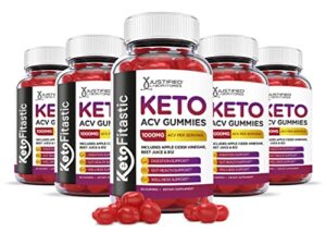 justified laboratories (5 pack) ketofitastic keto gummies 1000mg acv with pomegranate juice beet root b12 300 gummys