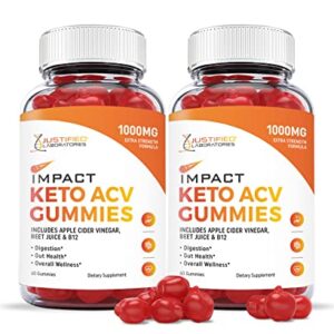 Justified Laboratories (2 Pack) Impact Keto ACV Gummies 1000MG with Pomegranate Juice Beet Root B12 120 Gummys