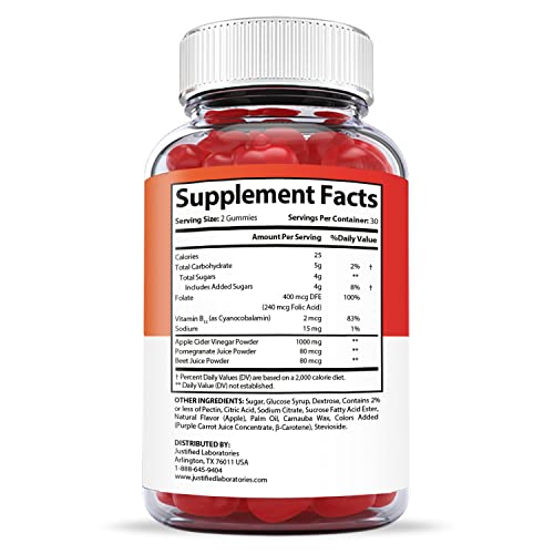 Justified Laboratories (2 Pack) Impact Keto ACV Gummies 1000MG with Pomegranate Juice Beet Root B12 120 Gummys