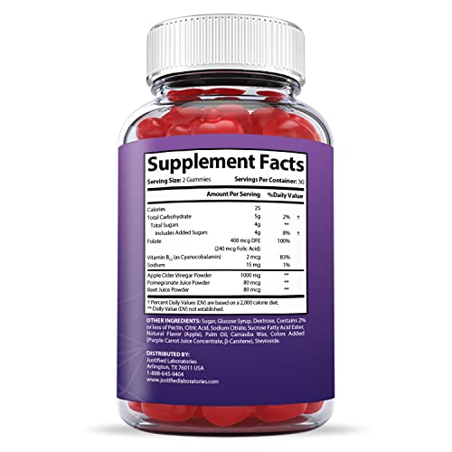 Justified Laboratories Royal Keto ACV Gummies 1000MG with Pomegranate Juice Beet Root B12 60 Gummys