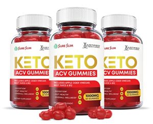 justified laboratories (3 pack) sure slim keto acv gummies 1000mg with pomegranate juice beet root b12 180 gummys