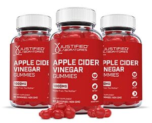 (3 pack) apple cider vinegar gummies 1000mg acv made from the mother with pomegranate juice beet root b12 180 gummys