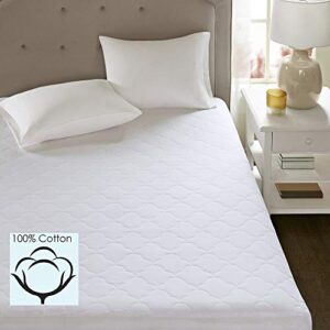 Sleep Philosophy All Natural Cotton Filled Mattress Pad Washable Bed Protector, Queen, White