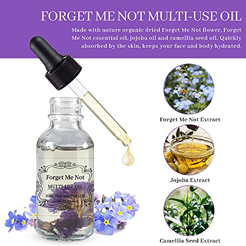 NP NATURES PHILOSOPHY Forget Me Not Multi-Use Oil for Face, Body and Hair - Organic Plant Fragrant Essential Oil for Dry Skin, Scalp and Nails - 1 Fl Oz