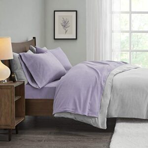 Sleep Philosophy True North Micro Fleece Bed Sheet Set, Warm, Sheets with 14" Deep Pocket, for Cold Season Cozy Sheet-Set, Matching Pillow Case, Full, Lavender, 4 Piece