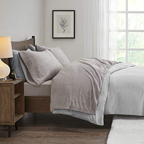 Sleep Philosophy True North Micro Fleece Bed Sheet Set, Warm, Sheets with 14" Deep Pocket, for Cold Season Cozy Sheet-Set, Matching Pillow Case, King, Grey Diamond, 4 Piece