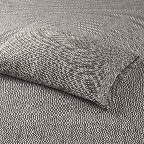 Sleep Philosophy True North Micro Fleece Bed Sheet Set, Warm, Sheets with 14" Deep Pocket, for Cold Season Cozy Sheet-Set, Matching Pillow Case, King, Grey Diamond, 4 Piece