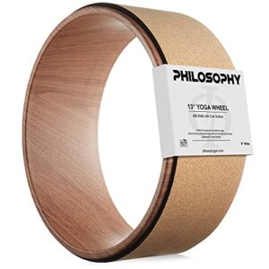 philosophy gym 13-inch professional yoga wheel roller – cork/wood grain
