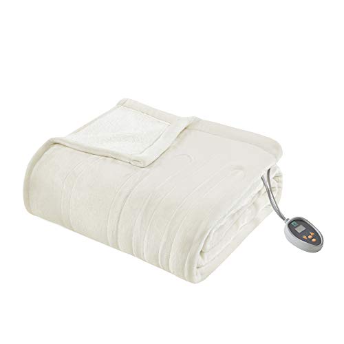 True North by Sleep Philosophy Heated Ultra Soft Plush Reverse to Sherpa Auto Shut Off Electric Blanket with Two 20 Heat Level Setting Controllers and Bonus Automatic Timer, Twin: 62x84", Ivory