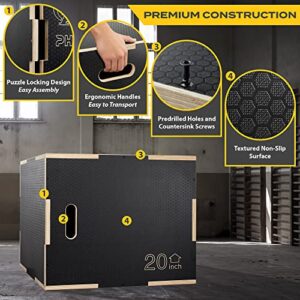 Philosophy Gym 3 in 1 Non-Slip Wood Plyo Box, 20" x 18" x 16", Black, Jump Plyometric Box for Training and Conditioning