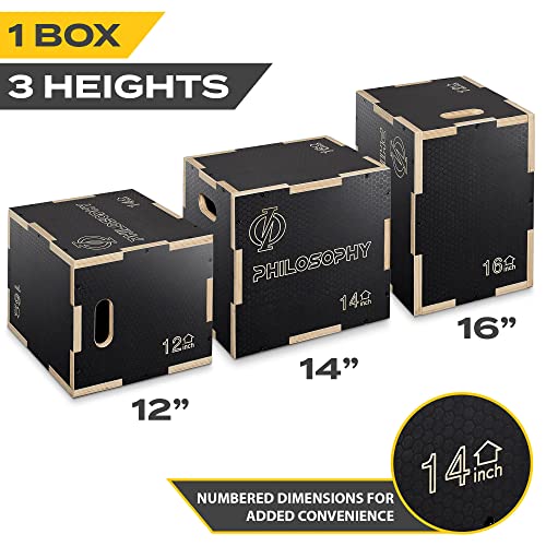 Philosophy Gym 3 in 1 Non-Slip Wood Plyo Box, 20" x 18" x 16", Black, Jump Plyometric Box for Training and Conditioning