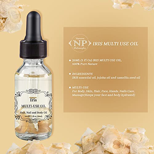 NP NATURES PHILOSOPHY Iris Multi-Use Oil for Face, Body and Hair - Organic Plant Fragrant Essential Oil for Dry Skin, Scalp and Nails - 1 Fl Oz