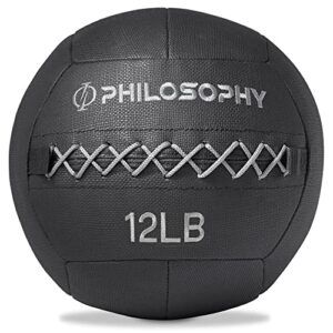 philosophy gym wall ball, 12 lb – soft shell weighted medicine ball with non-slip grip