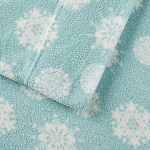 Sleep Philosophy True North Micro Fleece Bed Sheet Set, Warm, Sheets with 14" Deep Pocket, for Cold Season Cozy Sheet-Set, Matching Pillow Case, Twin, Blue Snowflake, 3 Piece