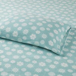 Sleep Philosophy True North Micro Fleece Bed Sheet Set, Warm, Sheets with 14" Deep Pocket, for Cold Season Cozy Sheet-Set, Matching Pillow Case, Twin, Blue Snowflake, 3 Piece