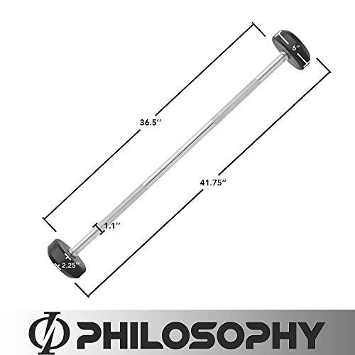 Philosophy Gym Rubber Fixed Barbell, 30 LB Pre-Loaded Weight Straight Bar for Strength Training & Weightlifting