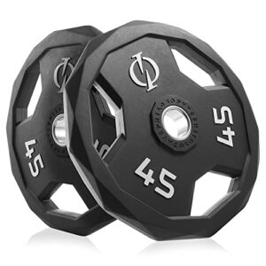 philosophy gym set of 2 rubber coated 2-inch olympic grip weight plates (45 lb each) for weightlifting