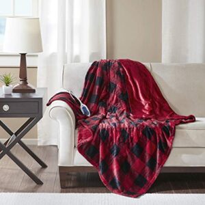 True North by Sleep Philosophy Buffalo Plaid Electric Blanket Throw Ultra Soft Plush Auto Shut Off with 3 Heat Level Setting Controller, Oversized - 5 Years Warranty, 60x70", Red