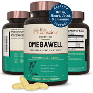 omegawell omega 3 fish oil – 2000mg capsules: heart, brain, & joint support – 800 mg epa 600 mg dha – w/ natural lemon oil, sustainably sourced – omega 3 fish oil mini softgels – 30 day supply