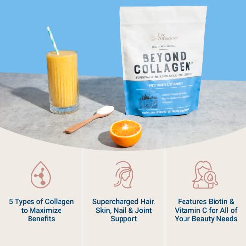 Beyond Collagen Multi Collagen Powder for Women w/ Types I, II, III, V & X - Keto Friendly, Hydrolyzed Collagen Peptides Powder Blend w/ Biotin & Vitamin C - Live Conscious - 41 Servings