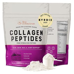 live conscious collagen powder hydrolyzed collagen peptides type i & iii | keto & paleo friendly | unflavored – 20 servings, 7.8 oz