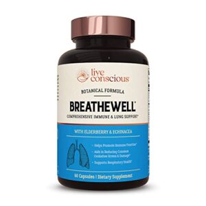live conscious breathewell botanical respiratory immune supplement | with echinacea, elderberry, zinc | immune system support vitamins 60 capsules
