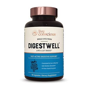 digestwell immediate support – fast-acting digestive support | broad spectrum enzyme, probiotic & herbal formula – decreases everyday gas & bloating – 90 capsules