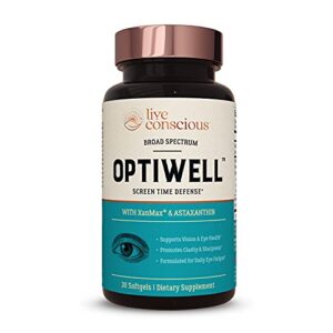eye vitamins select areds 2 ingredients with vitamin e, lutein, and astaxanthin – optiwell by livewell | eye health supplement and blue light support – 30 softgels