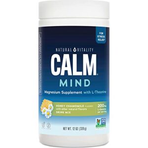 natural vitality calm mind, magnesium citrate + l-theanine powder, supports a healthy response to stress, gluten free & vegetarian, honey chamomile, 12 oz