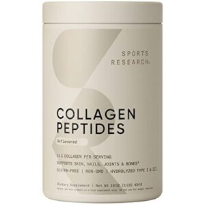 sports research collagen powder supplement – vital for workout recovery, skin, & nails – hydrolyzed protein peptides – great keto friendly nutrition for men & women – mix in drinks (16 oz)