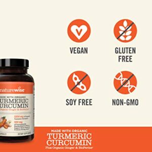 NatureWise Curcumin Turmeric 2250mg | 95% Curcuminoids & BioPerine Black Pepper Extract | Advanced Absorption for Joint Support [2 Month Supply - 180 Count]