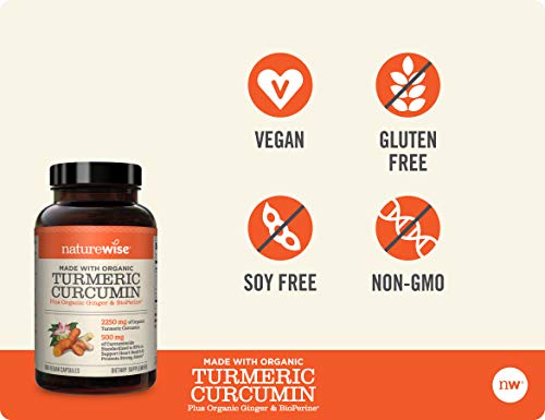 NatureWise Curcumin Turmeric 2250mg | 95% Curcuminoids & BioPerine Black Pepper Extract | Advanced Absorption for Joint Support [2 Month Supply - 180 Count]