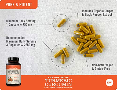 NatureWise Curcumin Turmeric 2250mg | 95% Curcuminoids & BioPerine Black Pepper Extract | Advanced Absorption for Joint Support [2 Month Supply - 180 Count]