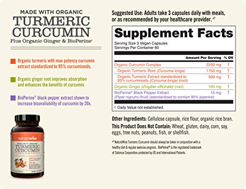 NatureWise Curcumin Turmeric 2250mg | 95% Curcuminoids & BioPerine Black Pepper Extract | Advanced Absorption for Joint Support [2 Month Supply - 180 Count]