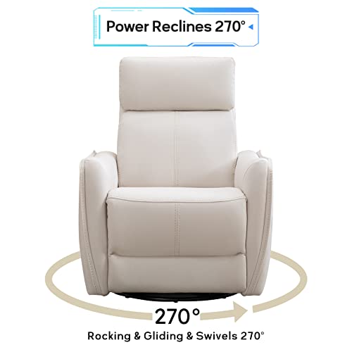 ANJ Power Swivel Rocker Recliner Chair, Electric Glider Reclining Sofa with USB Ports, Leathaire Rocking Chair Nursery Recliners for Living Room (White)