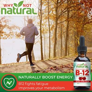 Organic Vitamin B12 Liquid - Sublingual Extra Strength 60 x 5000 mcg Drops, Methylcobalamin, Natural Cherry Flavor, Vegan, Maximize Absorption and Energy